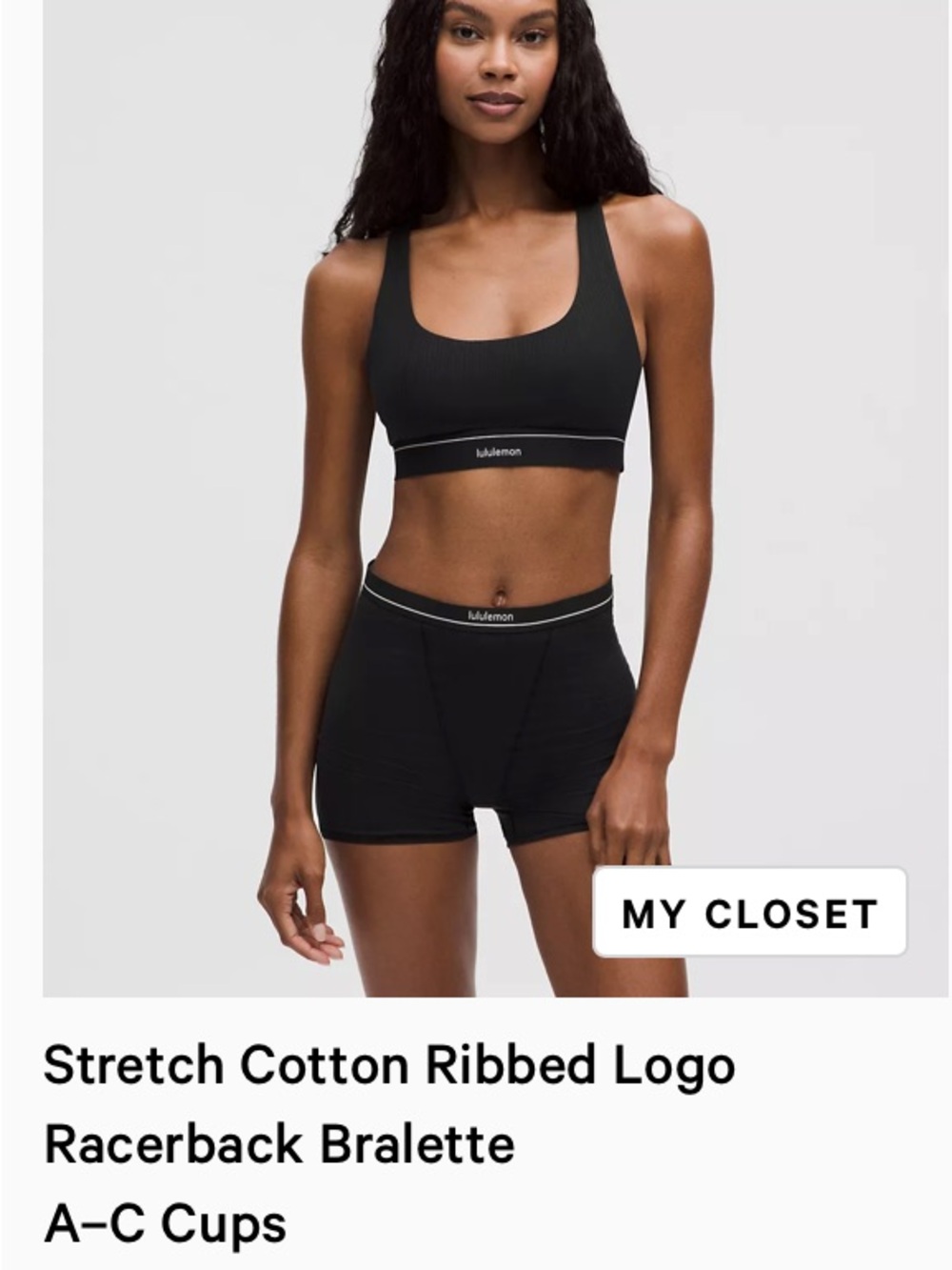 lululemon Black Ribbed Logo Racerback Bralette